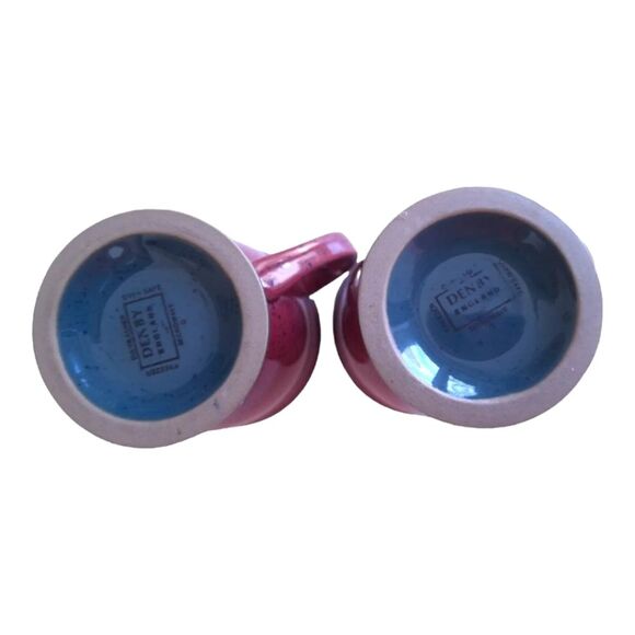 Denby England Harlequin 2 Footed Mugs Red Blue Green Stoneware Dishwasher Safe - Picture 4 of 4